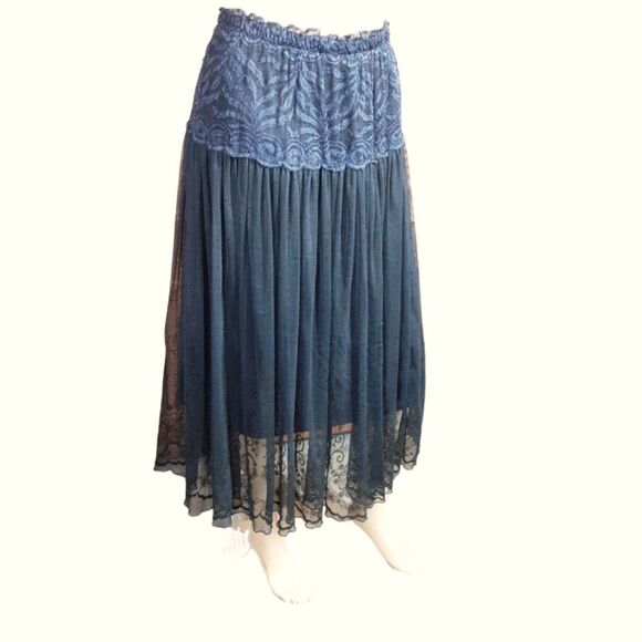 Skirt Bohemian Embroidered Gauze  with Lace Tulle Panel size M/L - Picture 12 of 13
